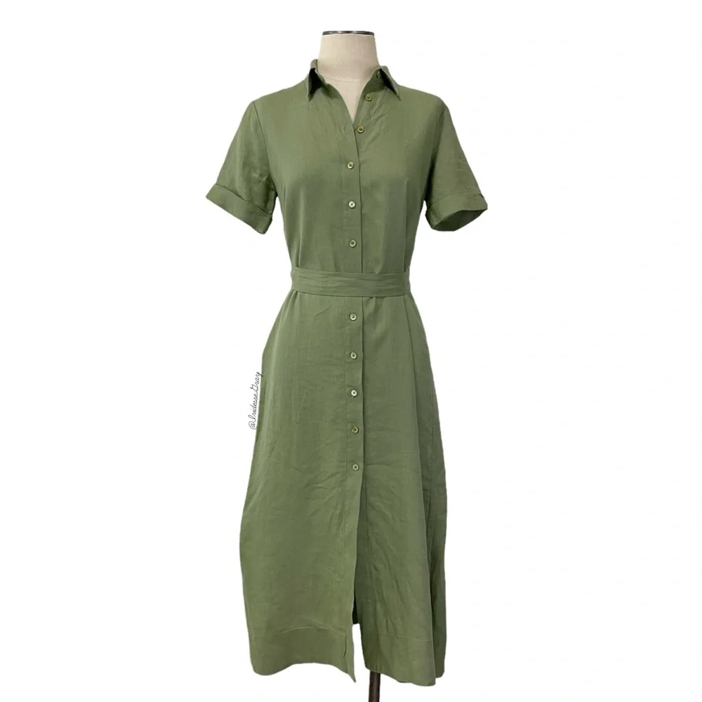 Aritzia- Wilfred Eleta Linen Shirtdress in Light Green Size XS.